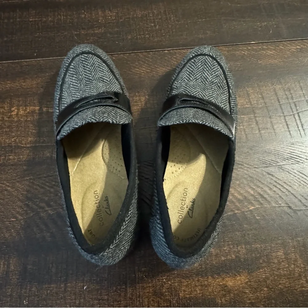 Clarks Juliet Lora Herringbone Penny Loafers Gray Black Size 7 Professional Work